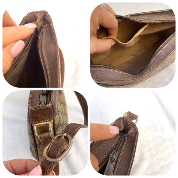 1980s Gucci Monogram Coated Canvas Leather Shoulder Bag  Gucci vintage GG monogram coated canvas classic shoulder bag
